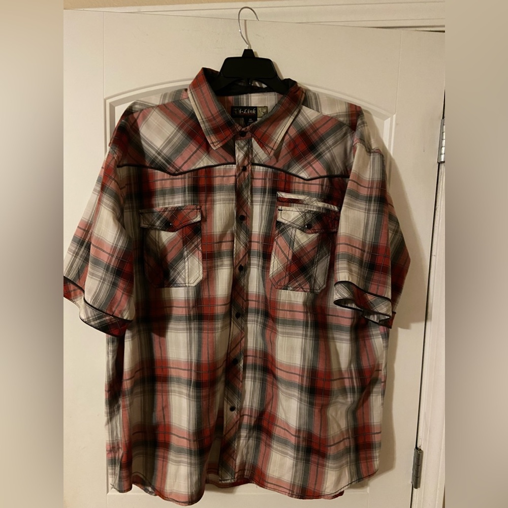 Men’s i-Link Brand Red Plaid Short Sleeve Button Down Shirt 4X